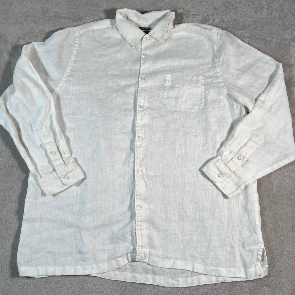 Island Company Linen Button Down Shirt Men's Size XL Classic White Long Sleeve